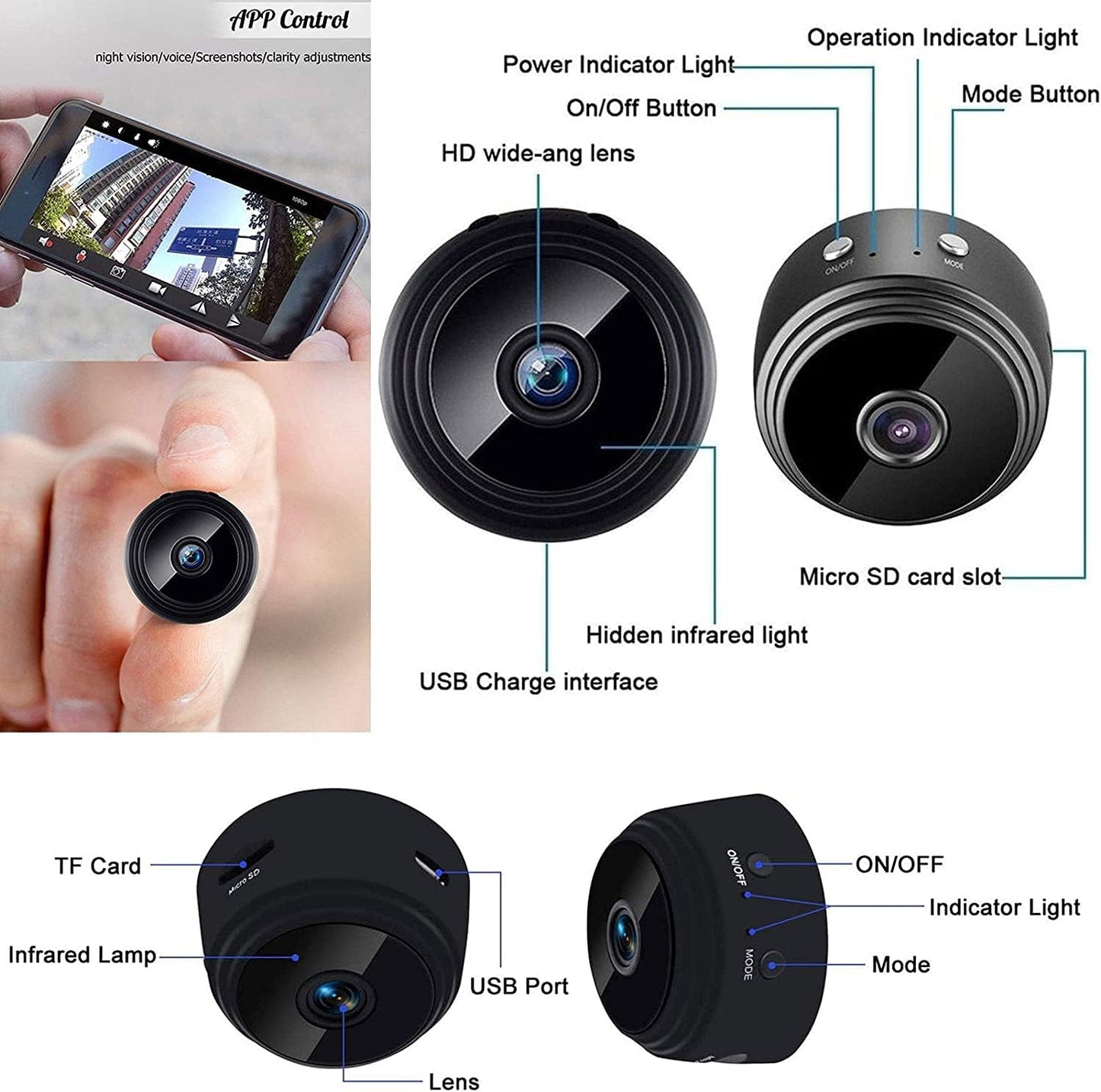 Mini WiFi Hidden Cameras,Wireless Spy Cameras with Video Live Feed, HD 1080P Home Security Cameras, Baby Nanny Cam,Tiny Smart Cameras with Night Vision and Motion Detection.