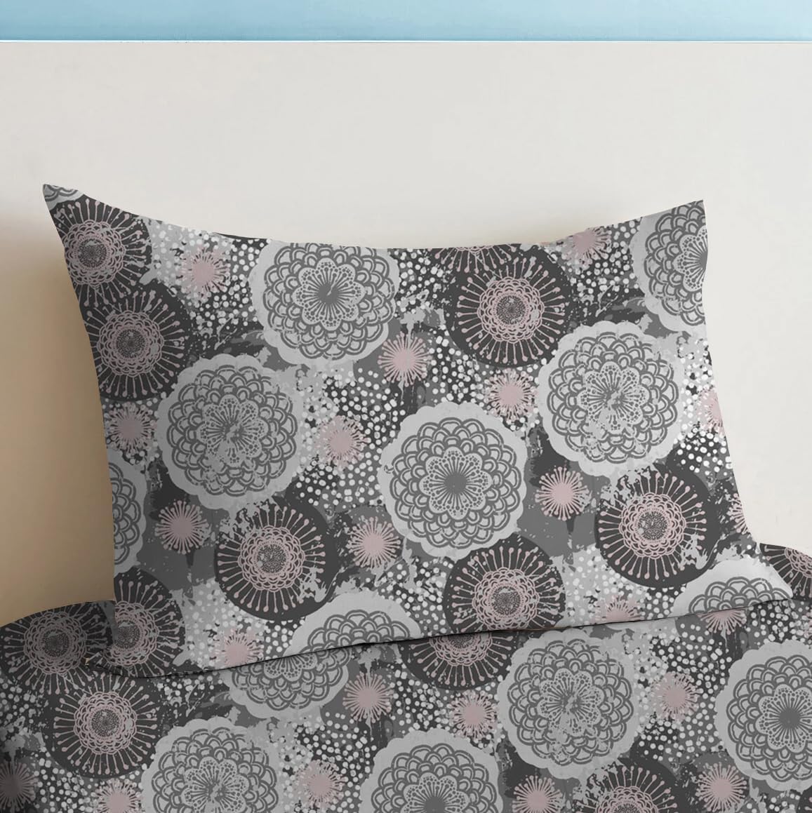 Sleep Well 90 GSM Bedsheet with Pillow Case (Blue & Pink Diamond Design, Single)