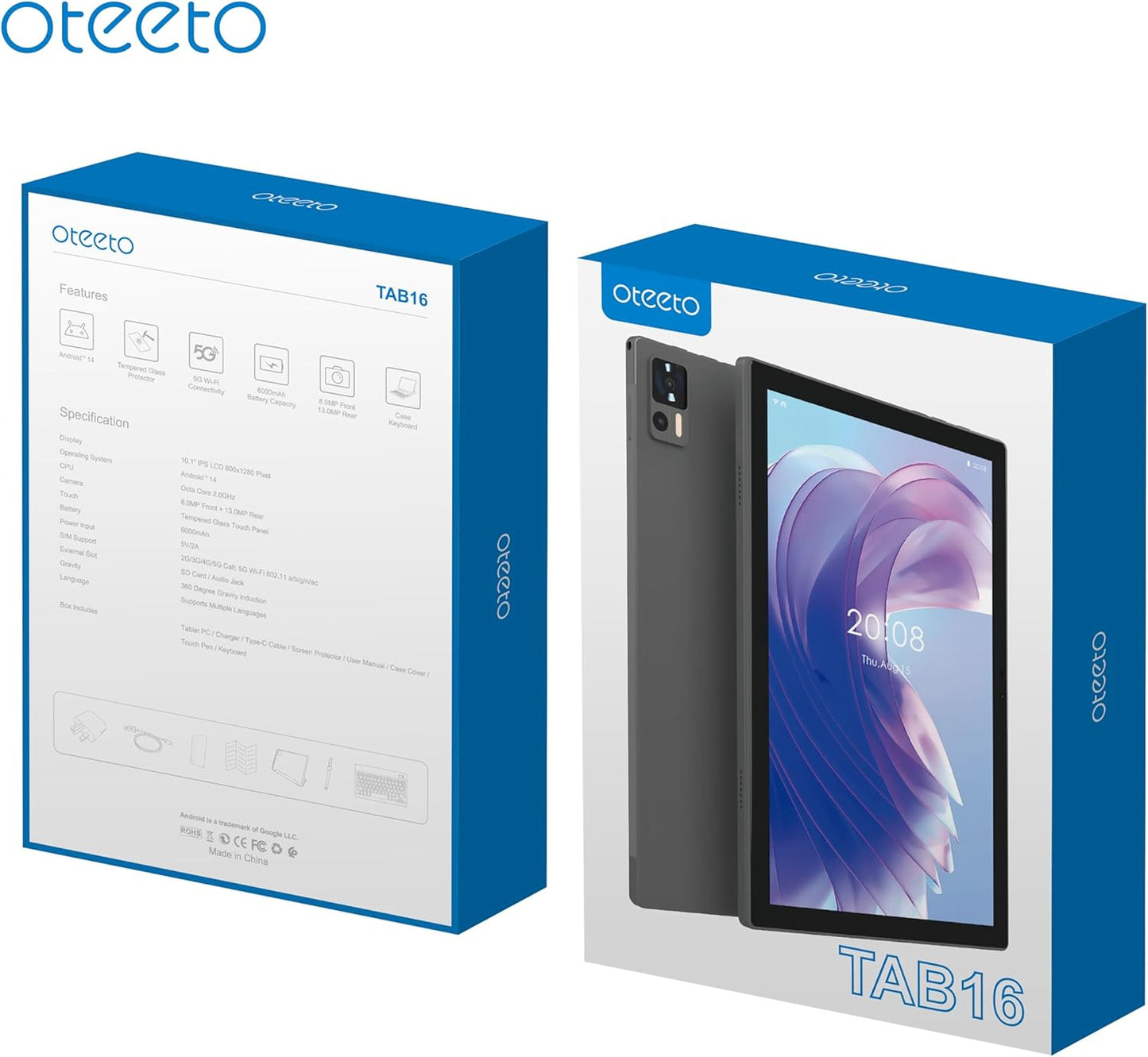 TAB 16 tablet/10.1 Inch IPS LCD/Octa Core 2.0GHz/Android 14/4G Connectivity/6000 mah battery/12GB + 512 GB/8 Mp front + 13 Mp rear camera/keyboard/touch pen (Blue)