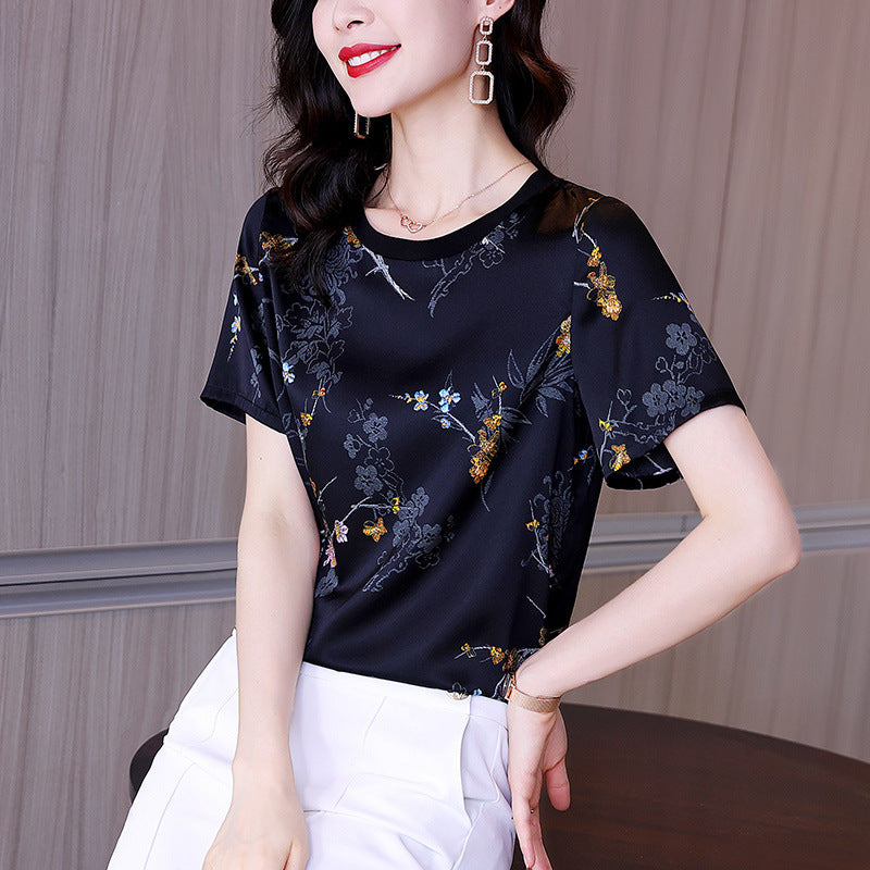 Round Neck Pullover Silk Blouse