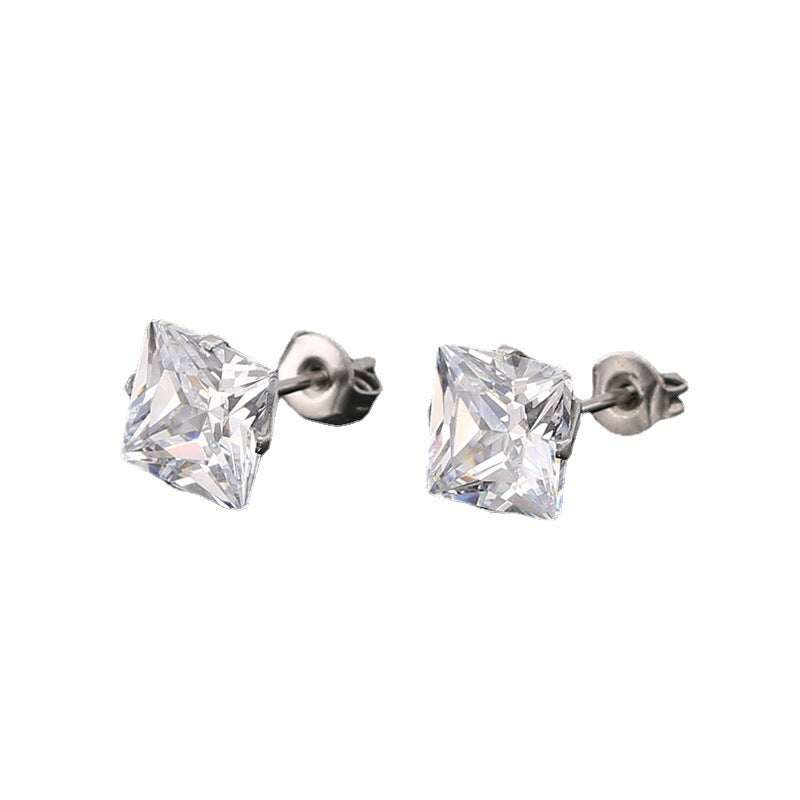 Fashion Stainless Steel Four Claw Square Ear Studs - souqmart