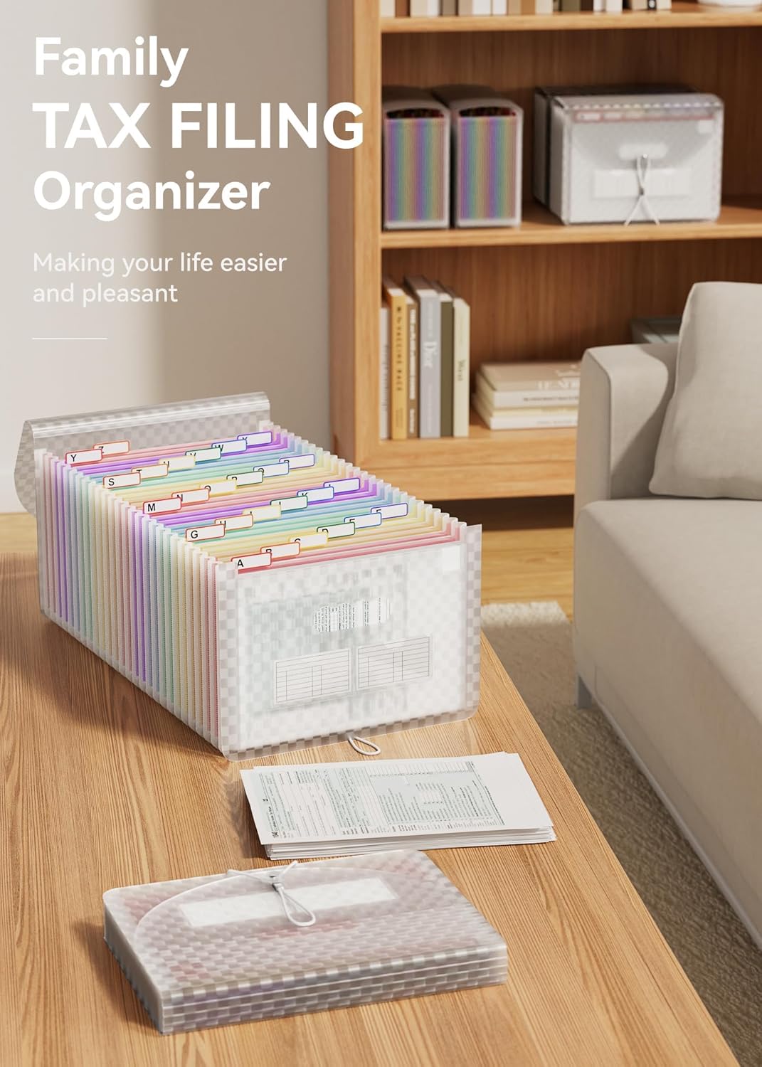 A4 Expanding File Organiser, 26 Pockets Expandable Filling Boxes Documents Organiser, Concertina File Expanding for Filing Folder, Portable Rainbow Files Wallets Plastic Bills Storage Bag (Pink)