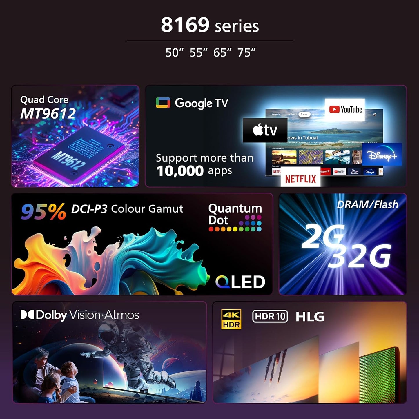 PHILIPS (FLAGSHIP MODEL) 65 INCH PREMIUM QLED GOOGLE SMART TV | WORLDWIDE WARRANTY | DOLBY VISION & ATMOS | ADVANCED IMAGE PROCESSOR | QLED GOOGLE SMART TV WITH ULTRA -ADVANCED FEATURES