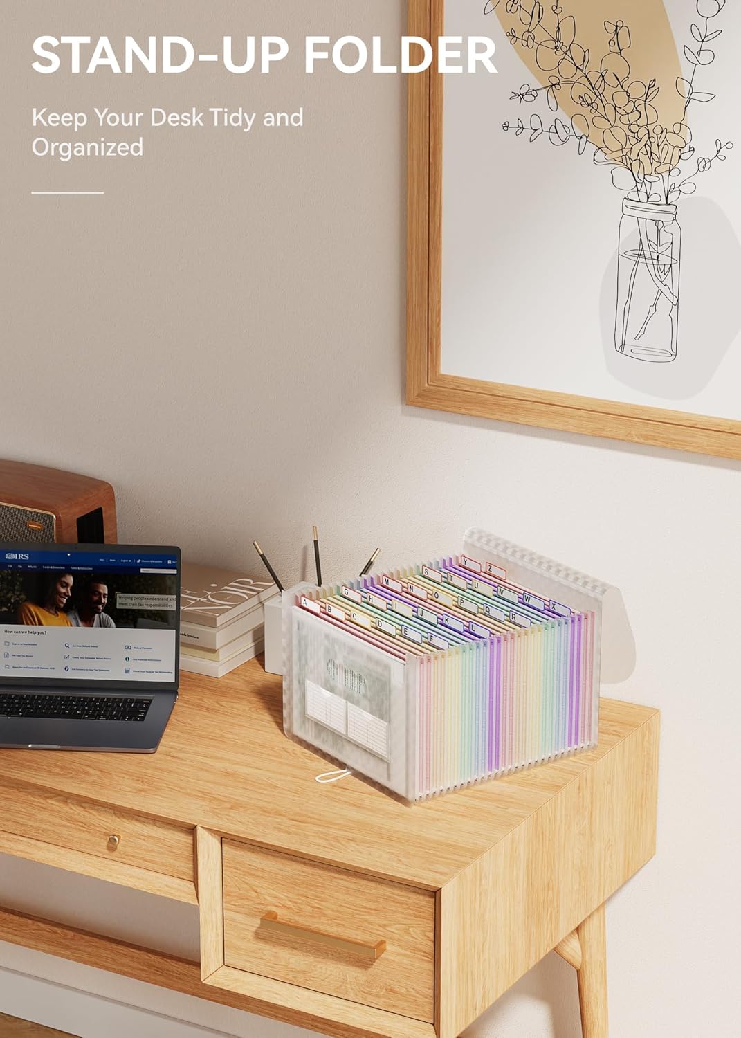 A4 Expanding File Organiser, 26 Pockets Expandable Filling Boxes Documents Organiser, Concertina File Expanding for Filing Folder, Portable Rainbow Files Wallets Plastic Bills Storage Bag (Pink)