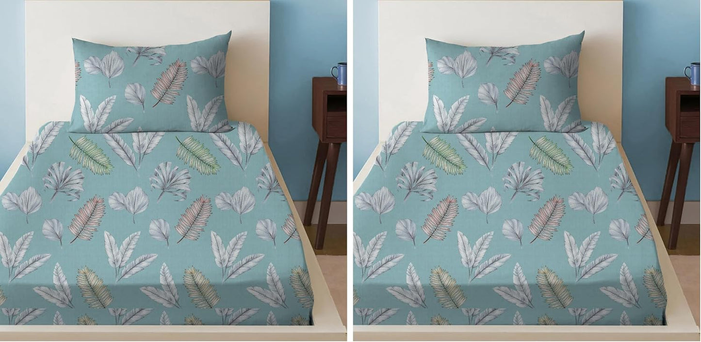 Sleep Well 90 GSM Bedsheet with Pillow Case (Blue & Pink Diamond Design, Single)