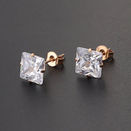Fashion Stainless Steel Four Claw Square Ear Studs - souqmart