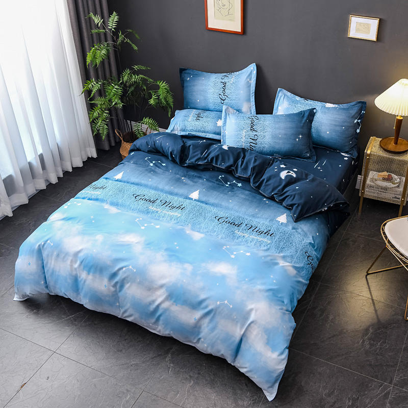 Four-piece Bed Set Blue Night Sky Bed Sheet Quilt Cover Single Double - souqmart
