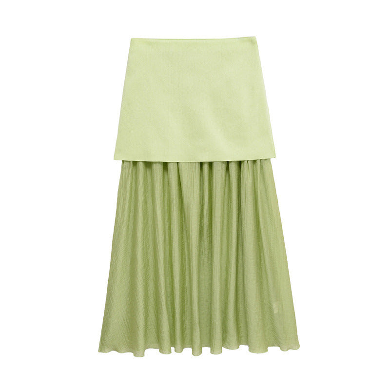 Solid Color Knitted Pleated Stitching Skirt - souqmart
