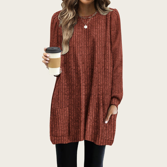 Pocket Lengthened Loose Casual Bubble Long-sleeved Shirt
