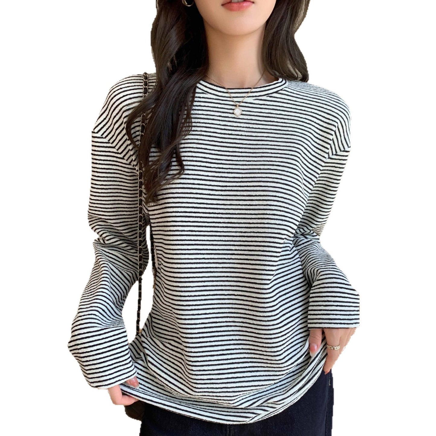Women's Autumn And Winter Lazy Style Loose Slim Fit T-shirt Long Sleeved Top