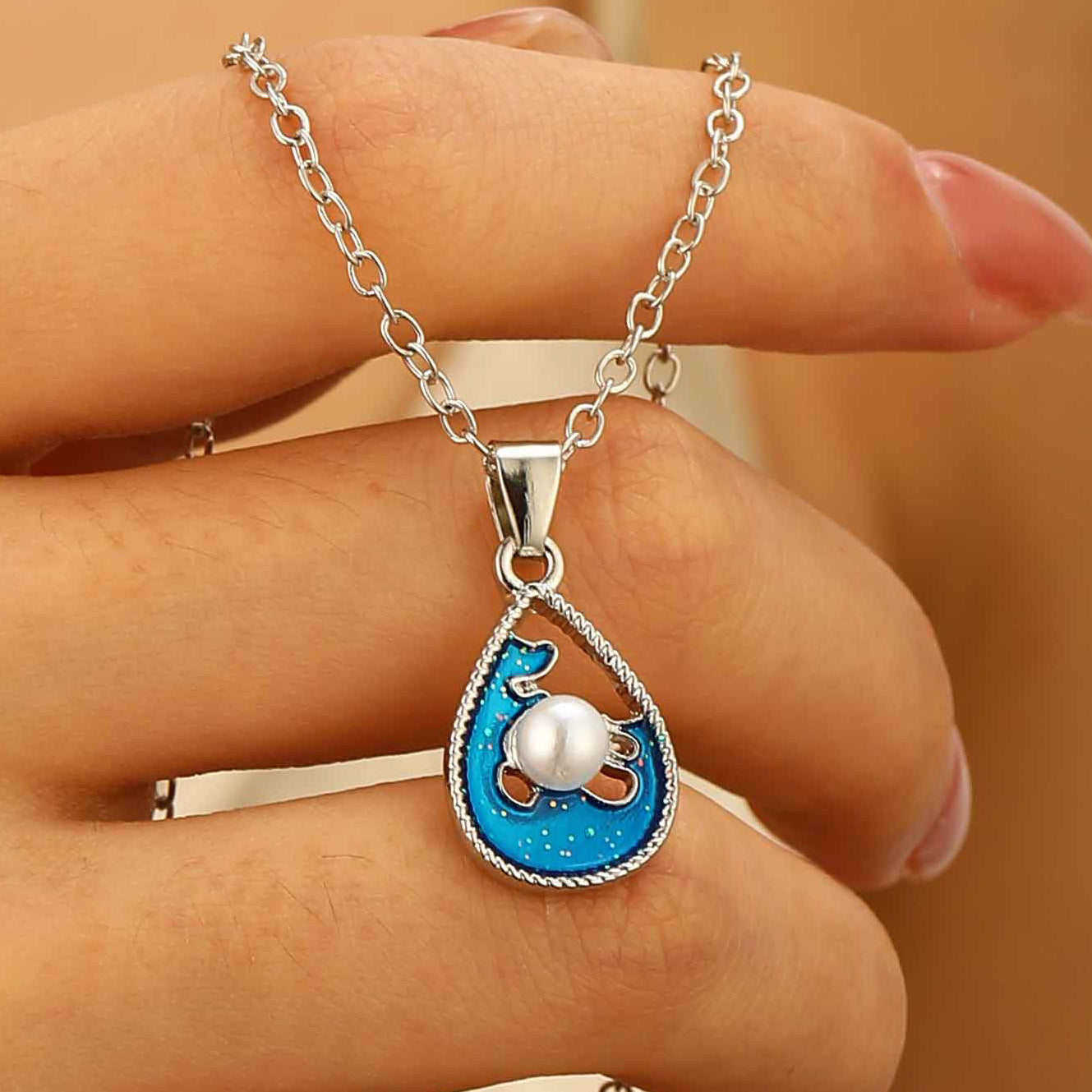 Blue HAILANG Sun Water Drop Pendant Necklace For Women - souqmart