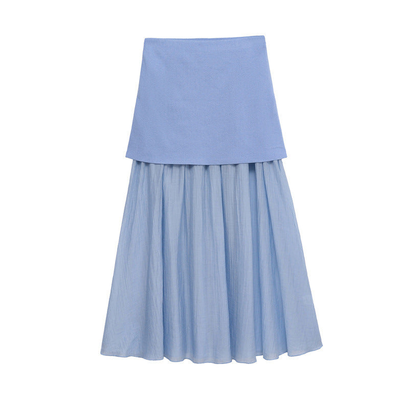 Solid Color Knitted Pleated Stitching Skirt - souqmart
