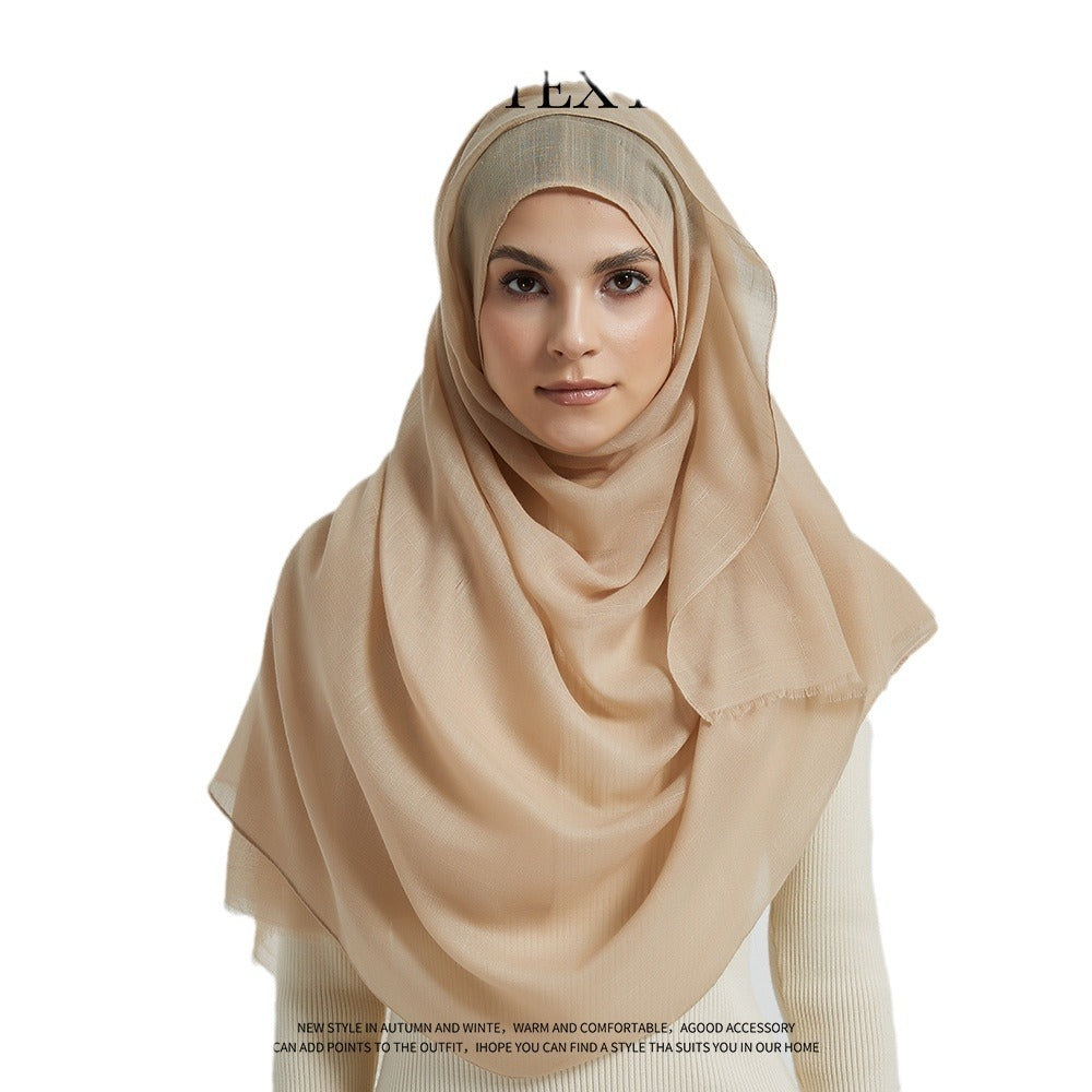 Muslim Kerchief Slub Cotton Scarf Tassel