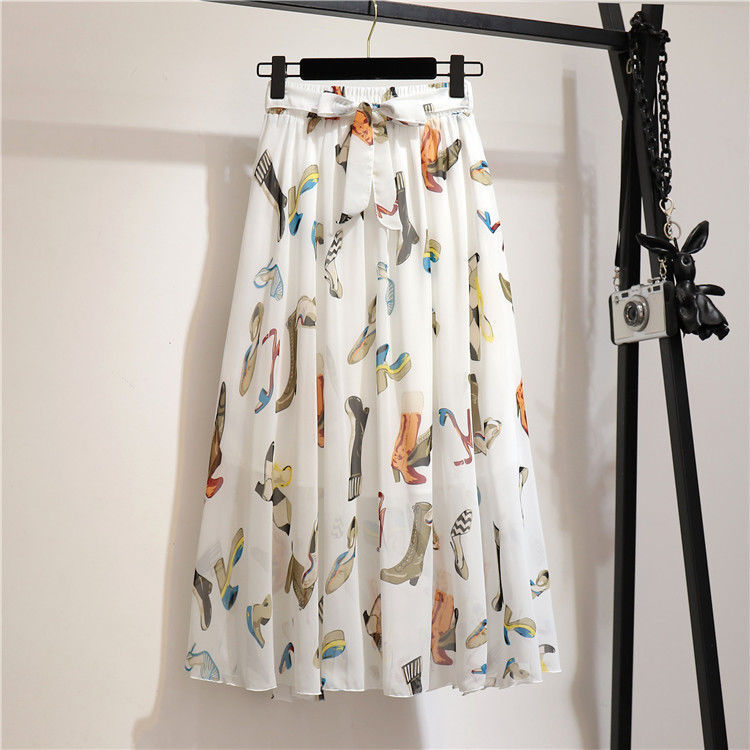 Loose Belly-covering Chiffon Print Skirt - souqmart