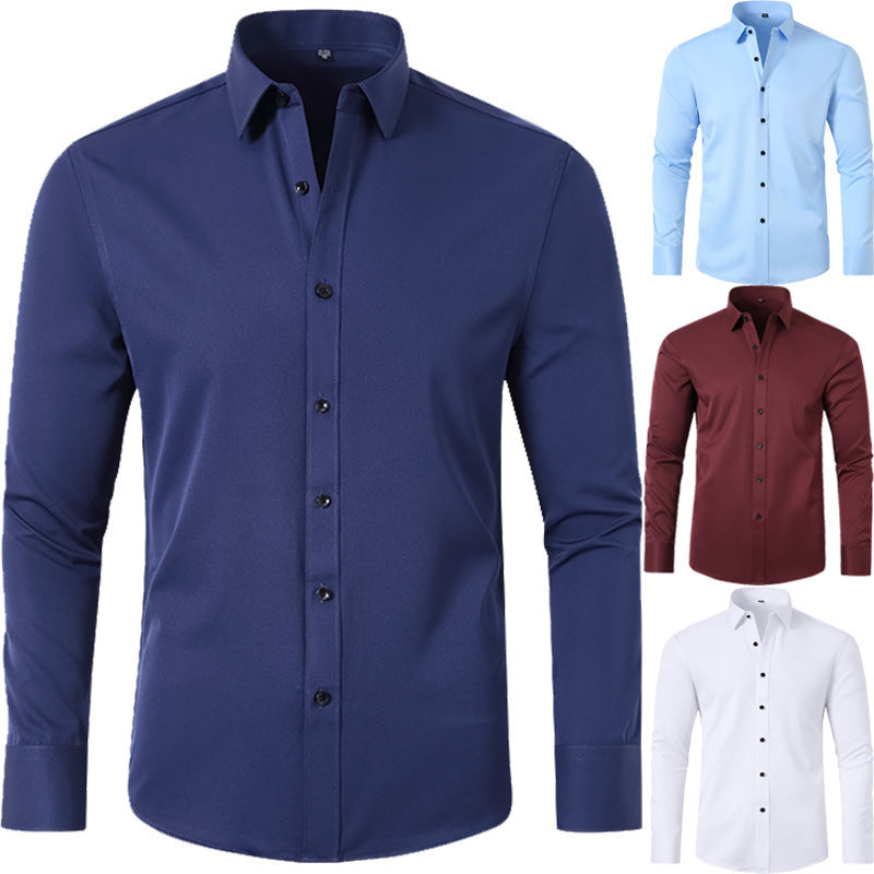 Korean Slim-fit Solid Color Shirt Men's Shirt - souqmart