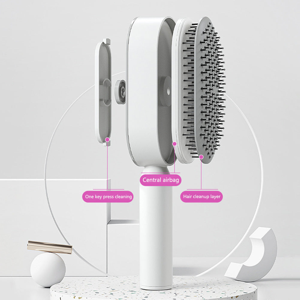 Self Cleaning Hair Brush For Women One-key Cleaning Hair Loss Airbag Massage Scalp Comb Anti-Static Hairbrush - souqmart