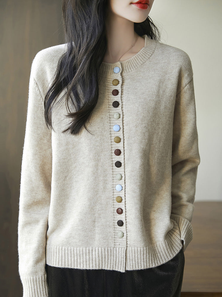 Women's Loose Soft And Age-reducing Simple Casual Jacket With Colorful Buttons