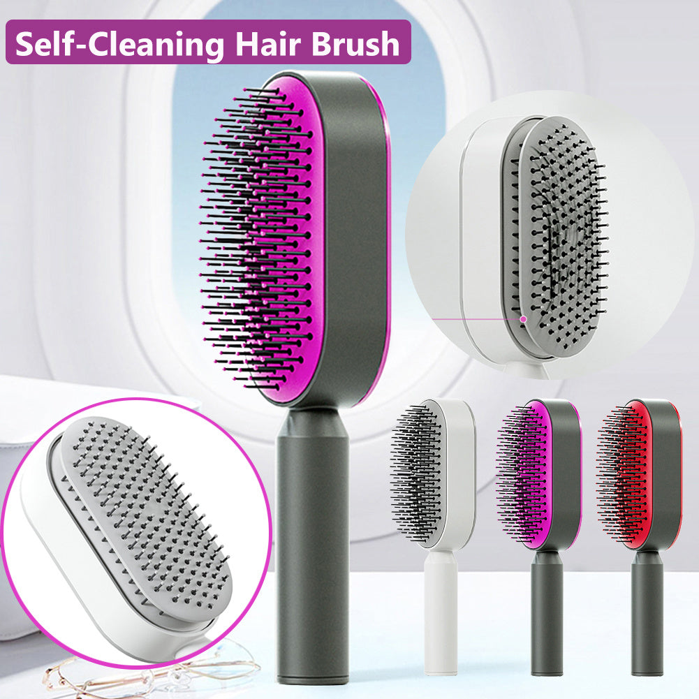 Self Cleaning Hair Brush For Women One-key Cleaning Hair Loss Airbag Massage Scalp Comb Anti-Static Hairbrush - souqmart