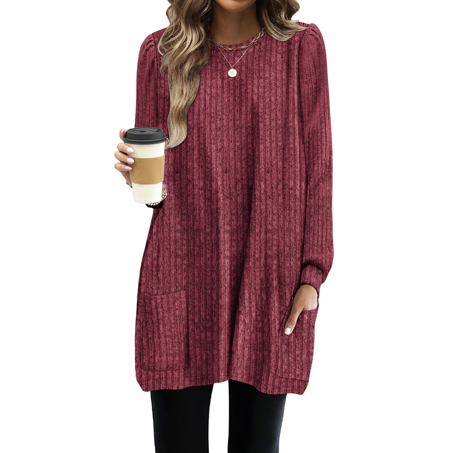 Pocket Lengthened Loose Casual Bubble Long-sleeved Shirt
