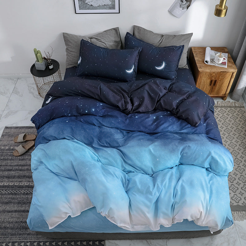 Four-piece Bed Set Blue Night Sky Bed Sheet Quilt Cover Single Double - souqmart