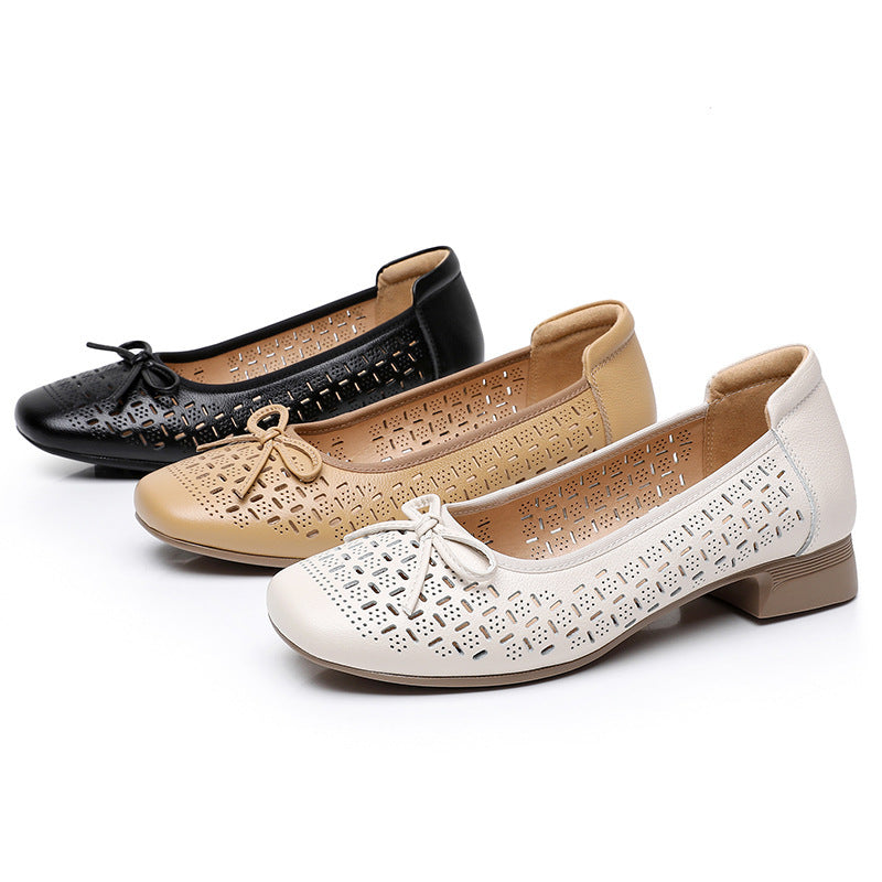 Summer Genuine Leather Breathable Low-cut Women's Shoes - souqmart