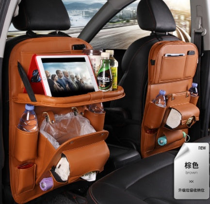PU Leather Car Storage Bag Multifunction Seat Back Tray Hanging Bag Waterproof Car Organizer Automotive Interior Accessories - souqmart