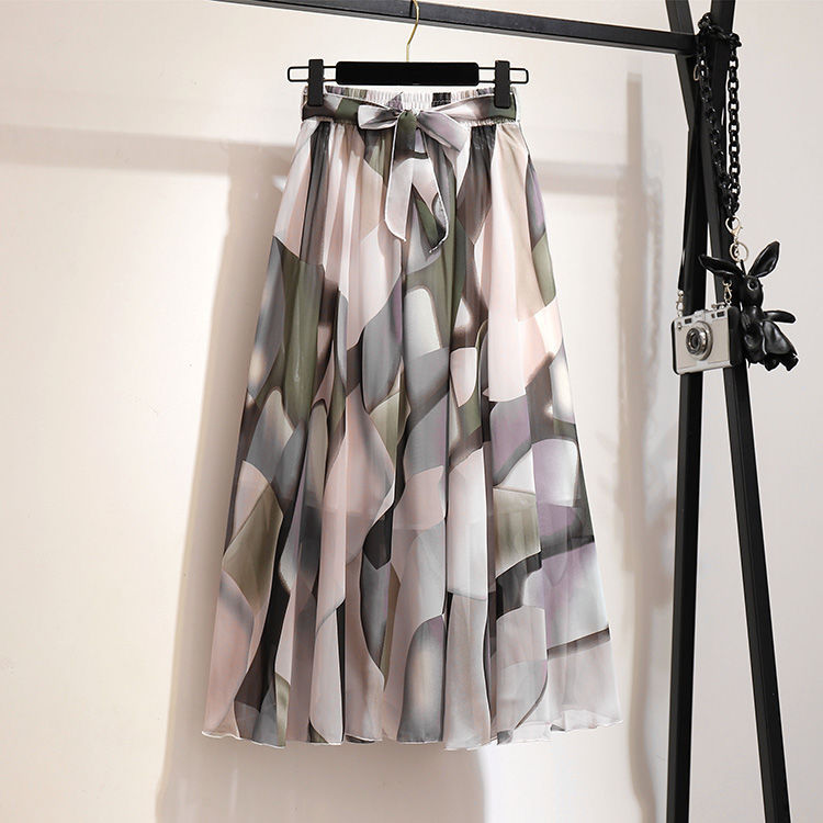 Loose Belly-covering Chiffon Print Skirt - souqmart