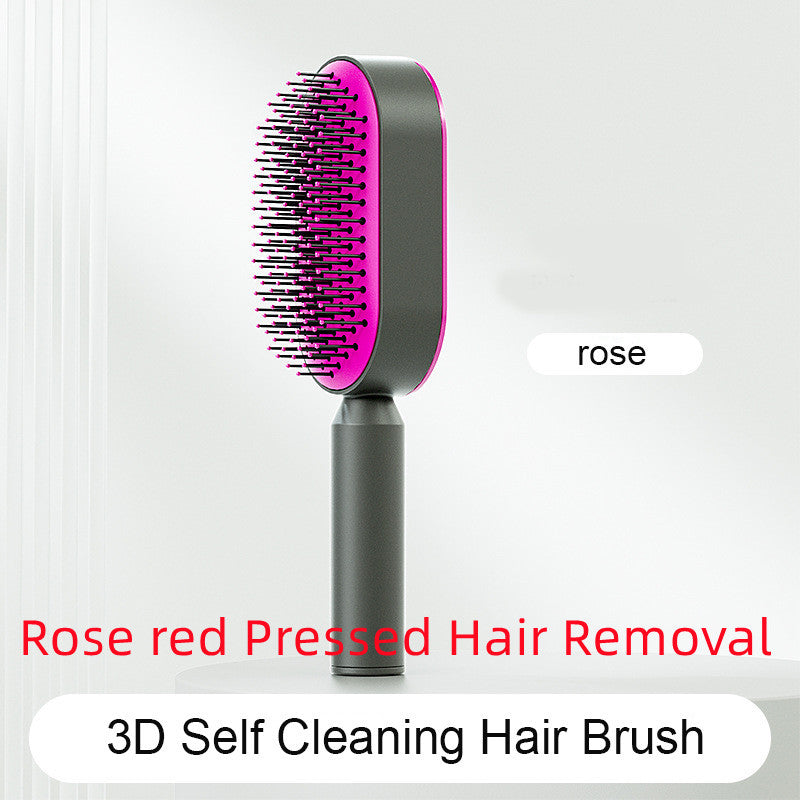 Self Cleaning Hair Brush For Women One-key Cleaning Hair Loss Airbag Massage Scalp Comb Anti-Static Hairbrush - souqmart