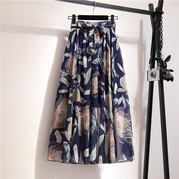 Loose Belly-covering Chiffon Print Skirt - souqmart