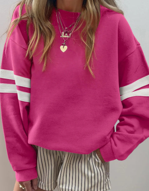 Red Dahlia Varsity Striped Detail Drop Shoulder Oversized Sweatshirt