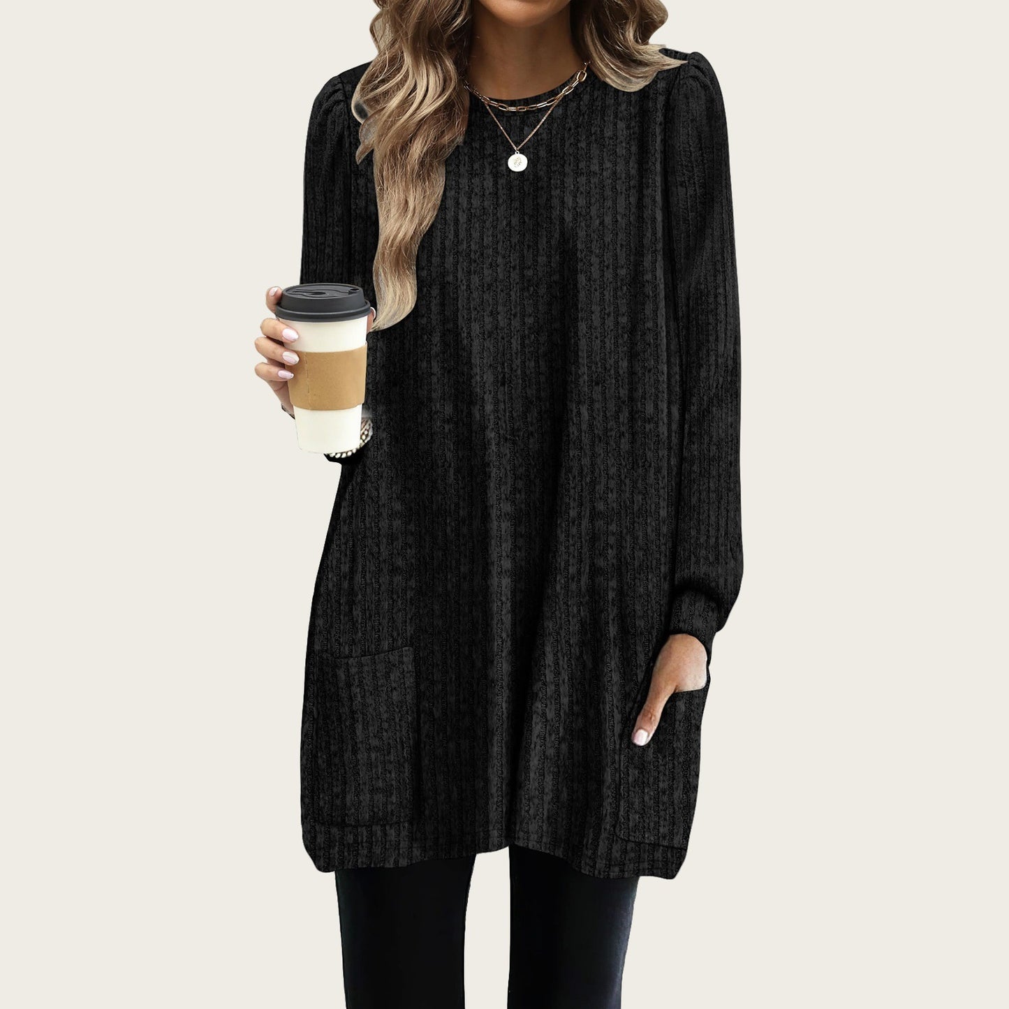 Pocket Lengthened Loose Casual Bubble Long-sleeved Shirt
