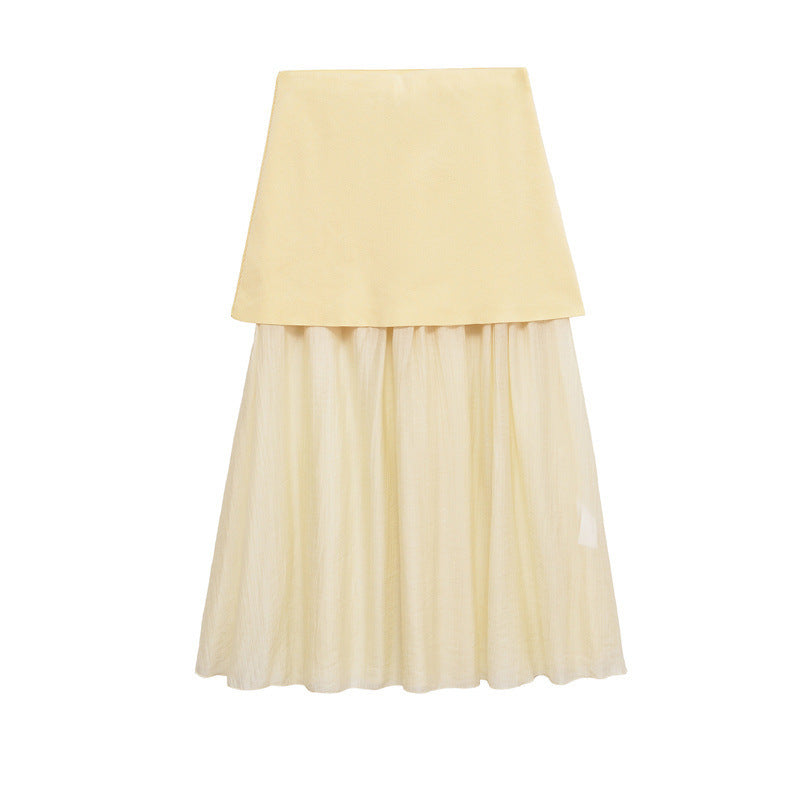 Solid Color Knitted Pleated Stitching Skirt - souqmart