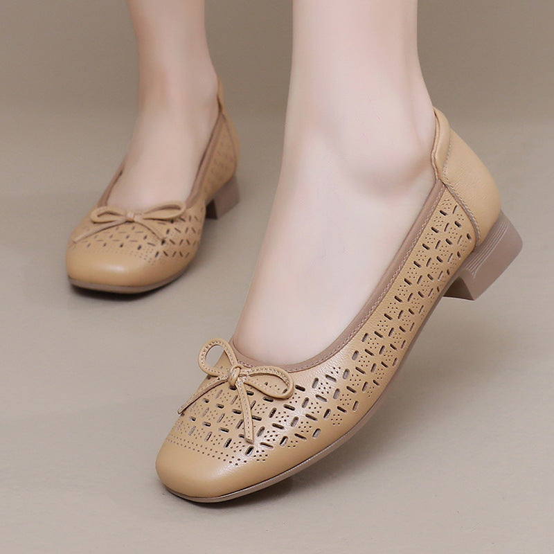 Summer Genuine Leather Breathable Low-cut Women's Shoes - souqmart