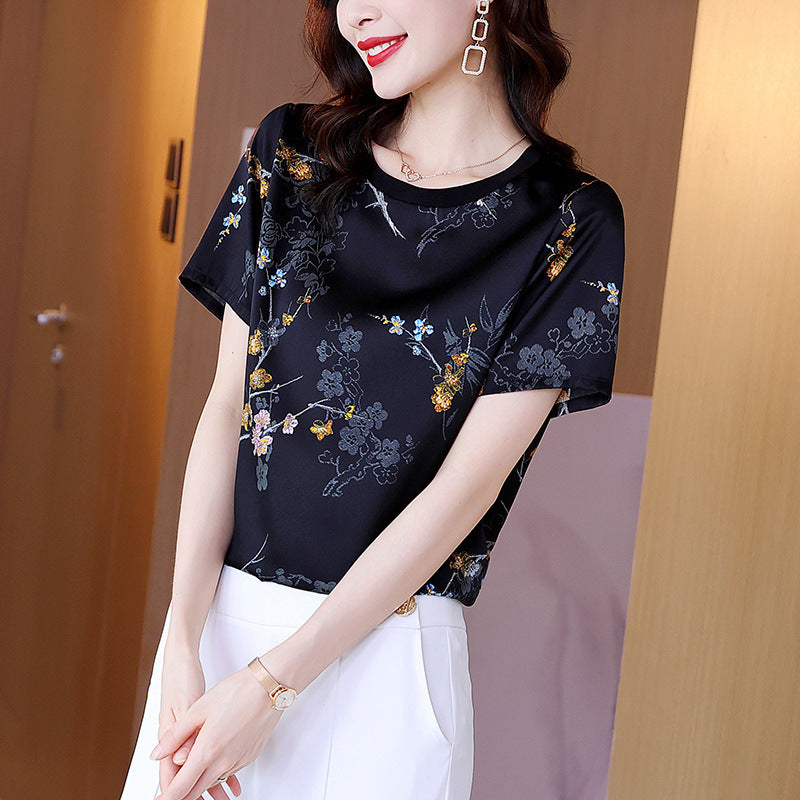 Round Neck Pullover Silk Blouse