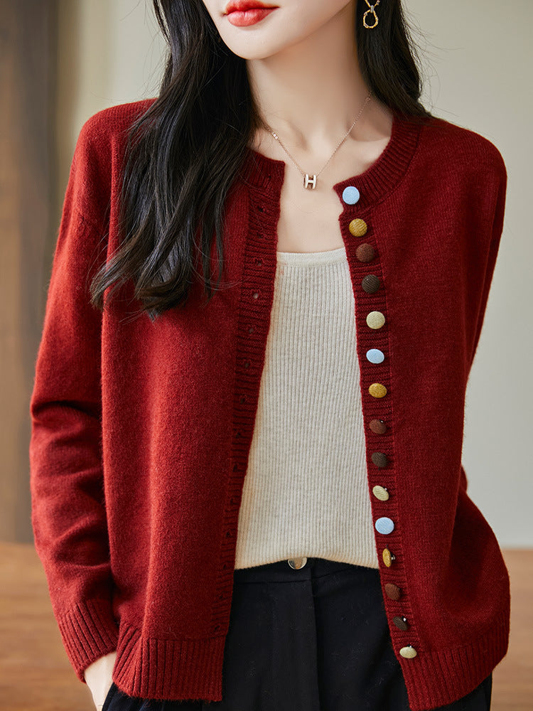 Women's Loose Soft And Age-reducing Simple Casual Jacket With Colorful Buttons