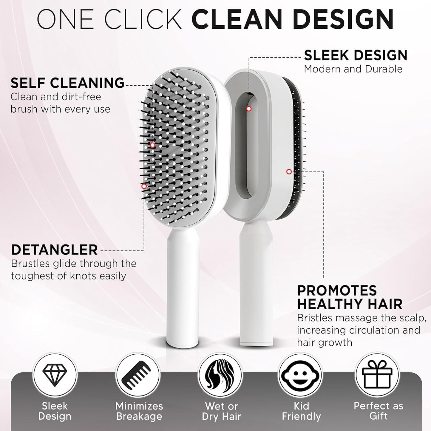 Self Cleaning Hair Brush For Women One-key Cleaning Hair Loss Airbag Massage Scalp Comb Anti-Static Hairbrush