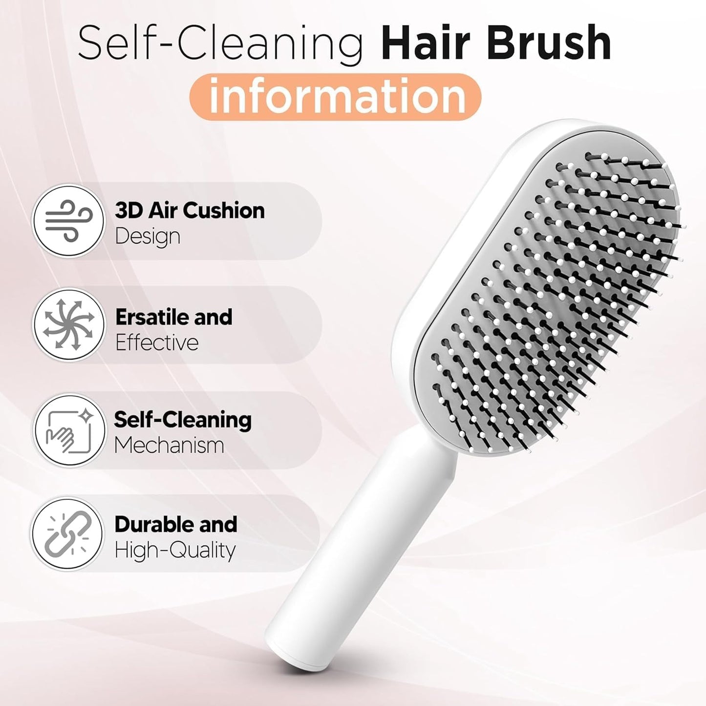 Self Cleaning Hair Brush For Women One-key Cleaning Hair Loss Airbag Massage Scalp Comb Anti-Static Hairbrush