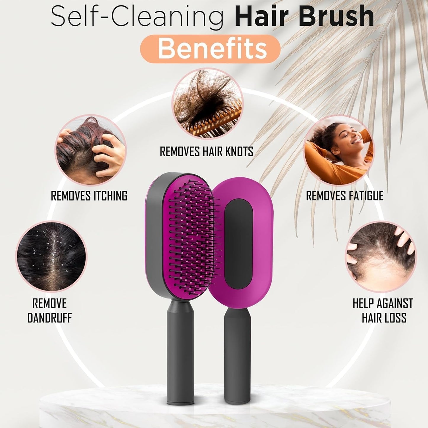 Self Cleaning Hair Brush For Women One-key Cleaning Hair Loss Airbag Massage Scalp Comb Anti-Static Hairbrush