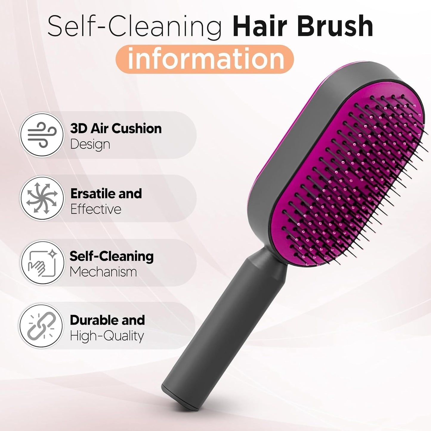 Self Cleaning Hair Brush For Women One-key Cleaning Hair Loss Airbag Massage Scalp Comb Anti-Static Hairbrush